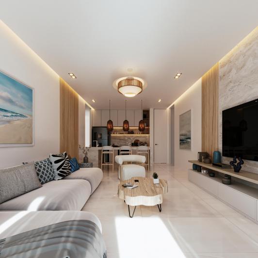 Departamento en venta Samborondón - Sala moderna con diseño contemporáneo y acabados de lujo